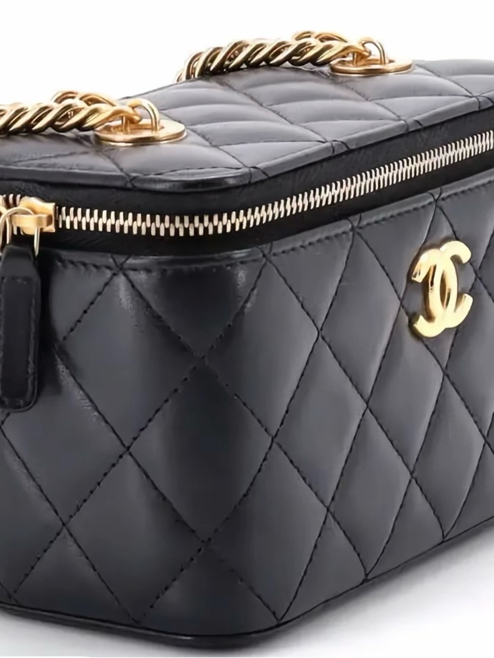 Chanel 2022 Black Quilted Lambskin Long Vanity Case Gold Hardware Crossbody Bag